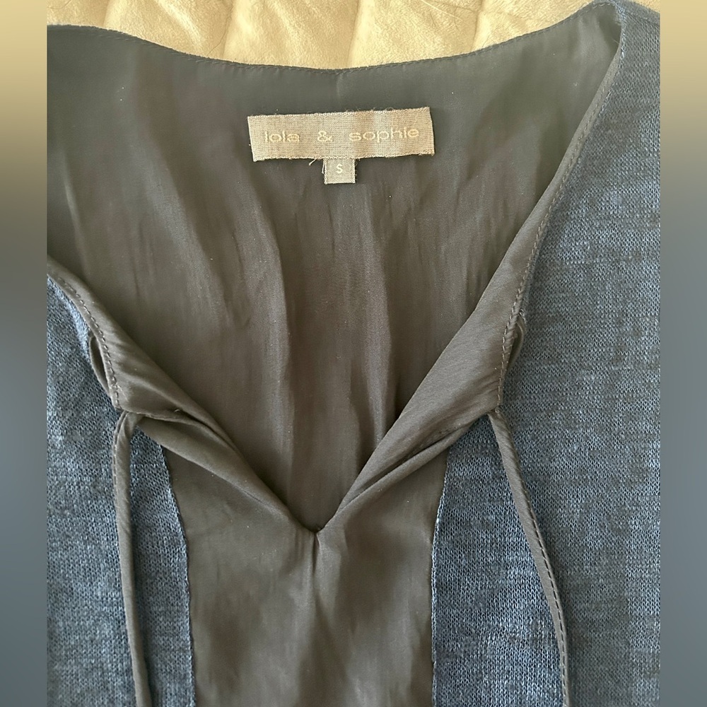 Lola & Sophie Navy Blue Knit & Silk Dress - Picture 3 of 4